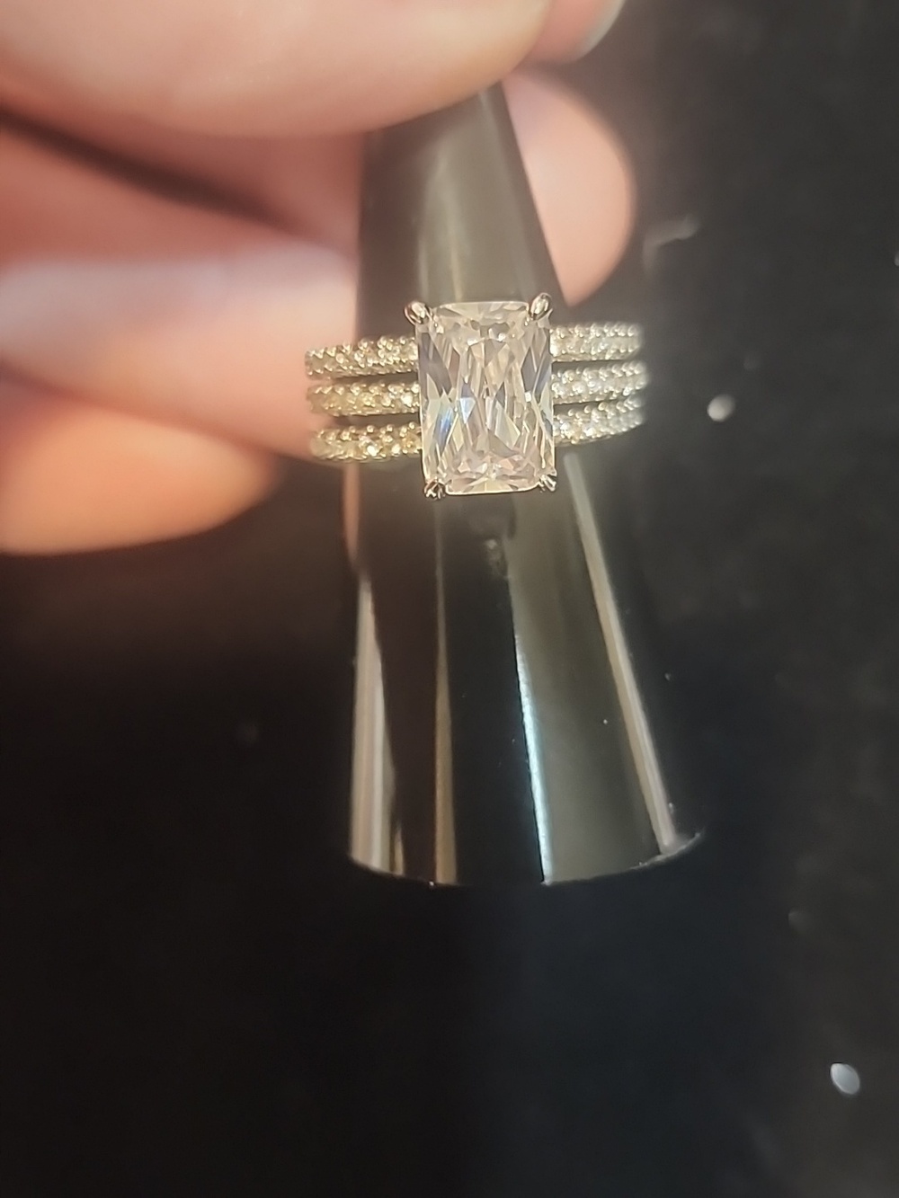Size 6 Baguette Diamond Triple Rings 3pcs S925 Sterling Silver Elegant Zirconia